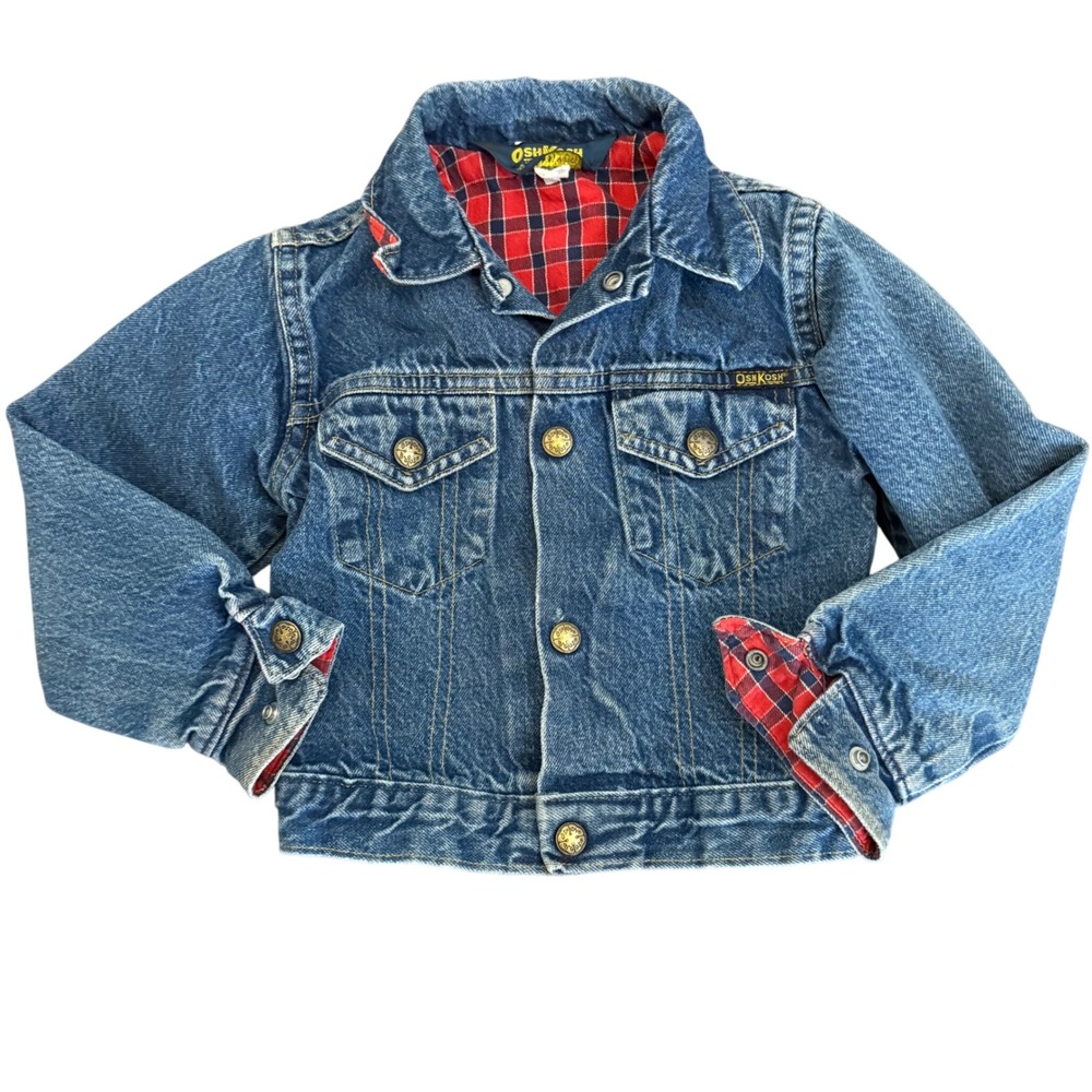 Vintage OshKosh B'Gosh Denim‎ Jacket Flannel Lined Kids Size 5 Retro Made In USA